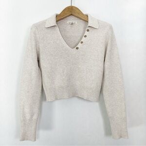 Women's Beige V-Neck Casual Sweater Button Detailing Size Medium‎ Cottagecore